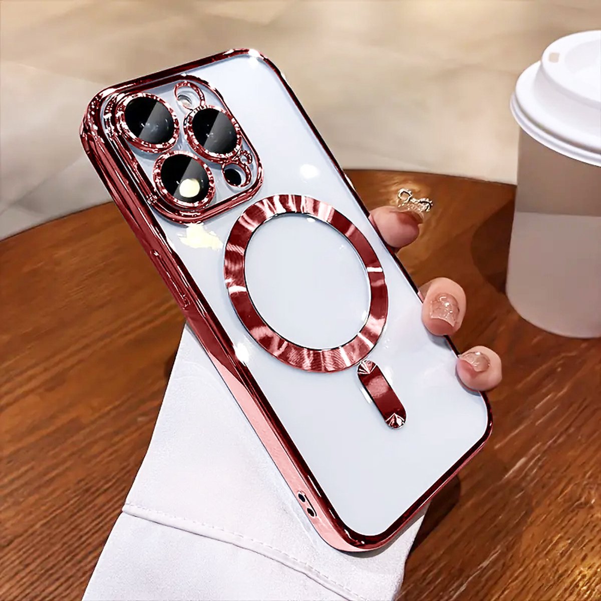 Luxe MagSafe Hoesje voor iPhone 12 Pro Max – Siliconen met Camera Bescherming en Hoogglans Design - Rosegoud