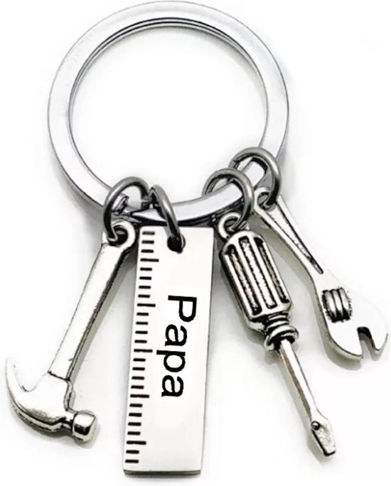 Sleutelhanger - "Papa" Gereedschap - Beste Papa - Vaderdag Cadeau - Verjaardag - Zilver - RVS