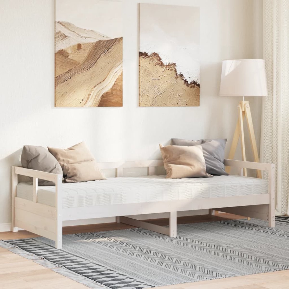 vidaXL Slaapbank - met - matras - 90x200 - cm - massief - grenenhout - wit