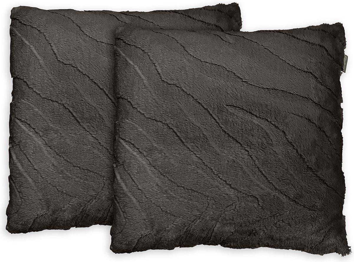 Eleganzzz Sierkussens Jacquard Rabbit Fur - Taupe Grey - Sierkussens 50x50cm - Set van 2 Kussens