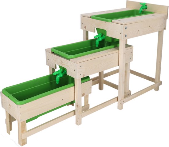 Houten watertafel set - Educatief speelgoed met drie niveaus en kranen - Voor binnen en buiten