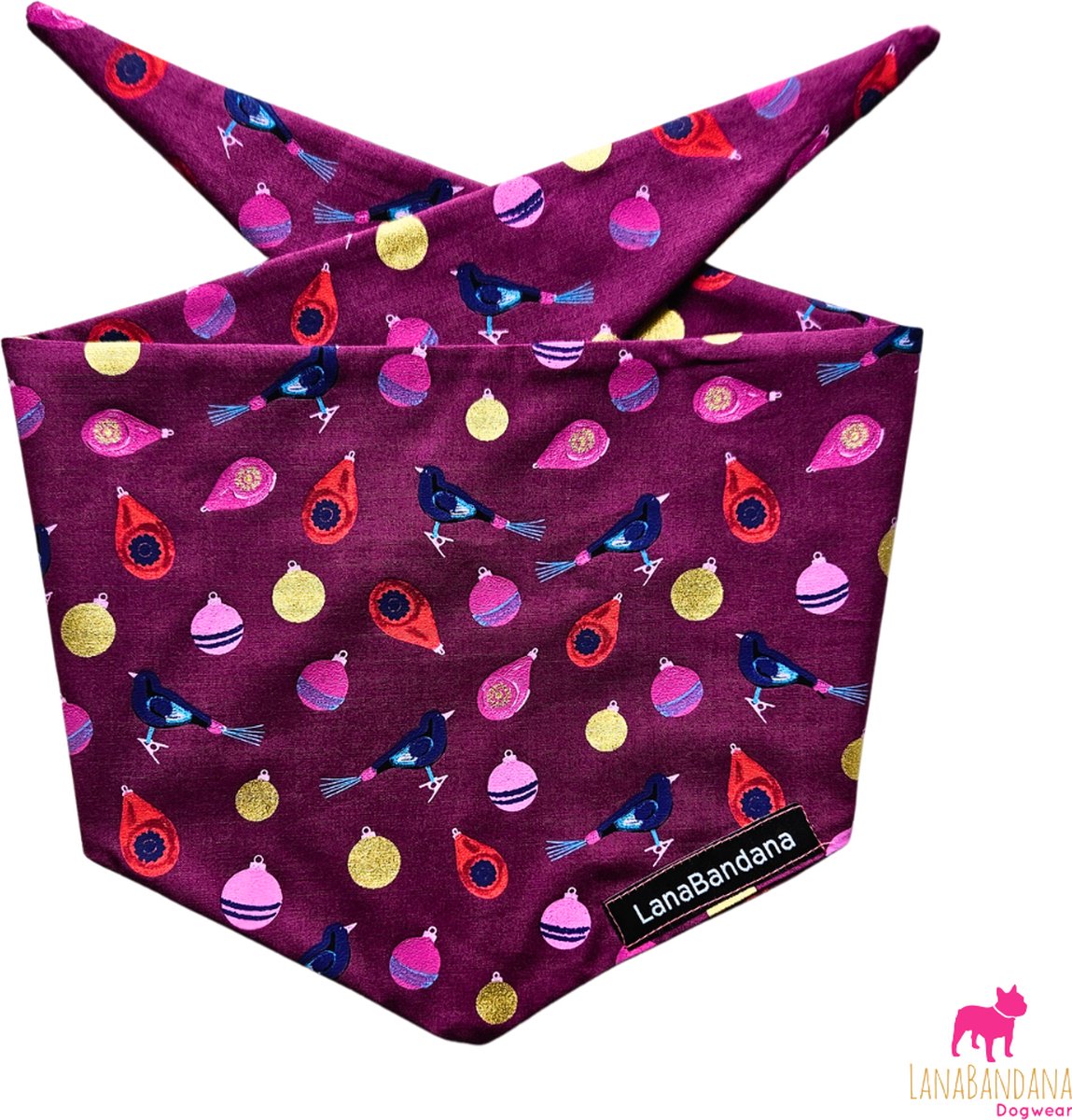 LanaBandana Dogwear | Kerst | Kerstbandana | Hondenbandana Kerstballen paars maat S