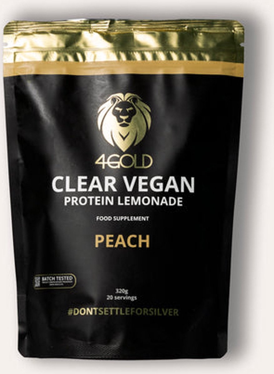 Goedkoopste 4GOLD Clear Vegan Protein Limonade (320gram) - Peach smaak / Sportvoeding - Eiwit shake, Proteïne poeder