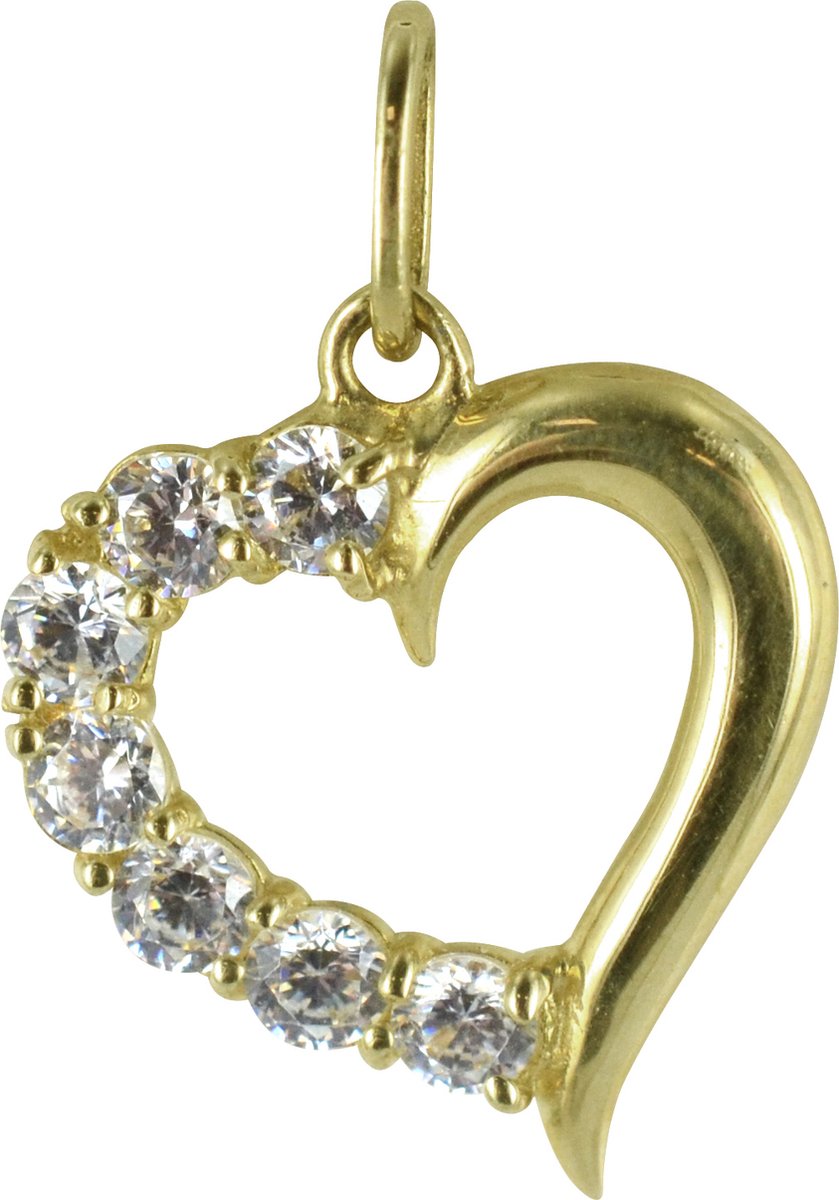 New Bling 132401213 Gouden Hangertje - Hartje - Zirkonia - 12 x 11,6 mm - 14 Karaat - Bedel - Goud