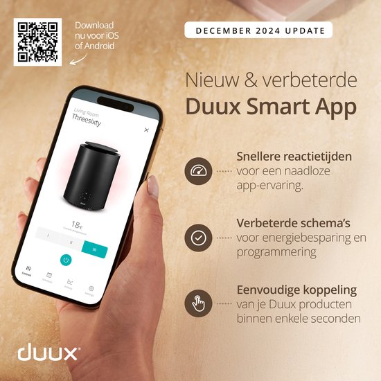 Duux Threesixty 2 Smart Elektrische Kachel - Keramische Kachel - 800/1200/1800 Watt Verwarming met Thermostaat - Grijs