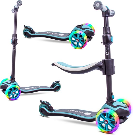Sun Baby Scooter voor kinderen met Lichtgevende Wielen van 3 jaar, Kinderstep, Driewieler, Verstelbare Hoogtes, Children's Scooter (Blauw