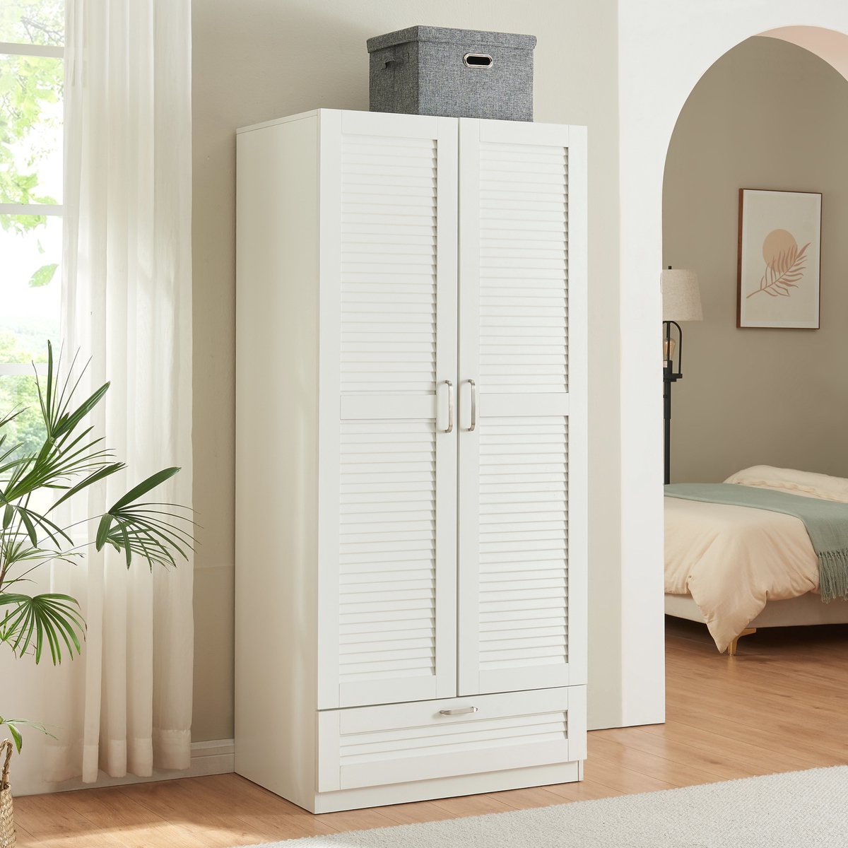 en.casa Kledingkast Finning 176x80x52 cm met 1 lade wit [en.casa]