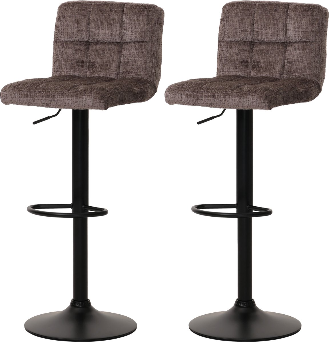 Set van 2 barkrukken MCW-G87, barkruk barstoel, in hoogte verstelbaar draaibaar, chenille stof (465g/m²) ~ bruin