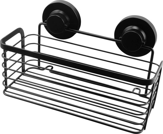 Cornat Hoekmand 3 in 1 - Extra hoge mand - Voor hoekmontage - 3 verschillende bevestigingsopties met zuignap, kleefpad en boren - zwart/ doucherek/doucheplank / T3402701, kunststof