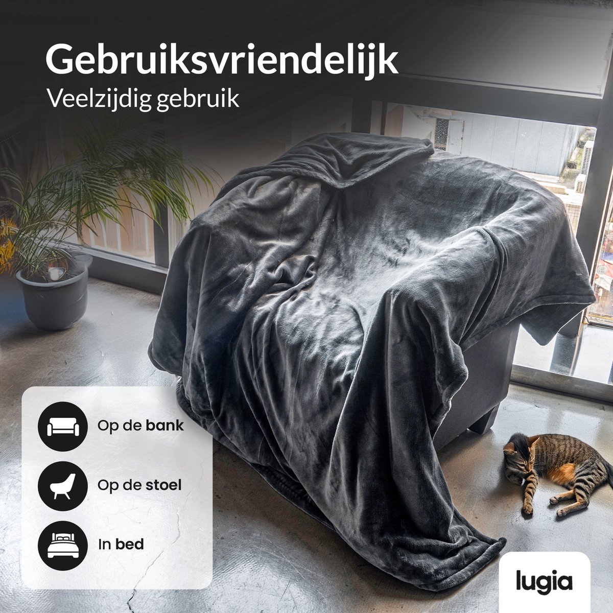 Lugia Elektrische Deken XXL - Bovendeken & Warmtedeken - 180x160 cm - 1 of 2 persoons - 9 Warmtestanden - Fleece - Donkergrijs - (2025) – foto 5