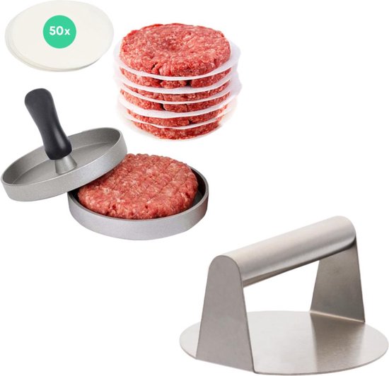 YUGN Hamburgerpers Set - Smash Burger Press RVS - Hamburgermaker Inclusief 50 Waxpapiertjes - eBook toegang