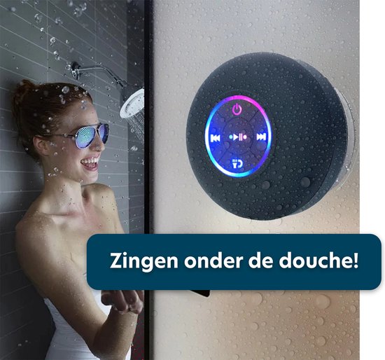 Waterdichte Mini Speaker - Bluetooth Douche Speaker - Waterdichte LED Luidspreker Voor De Douche - Draadloze Mini Speaker - Handsfree Bellen - Douchespeaker - Met Zuignap - Zwart van Merkloos — afbeelding 4
