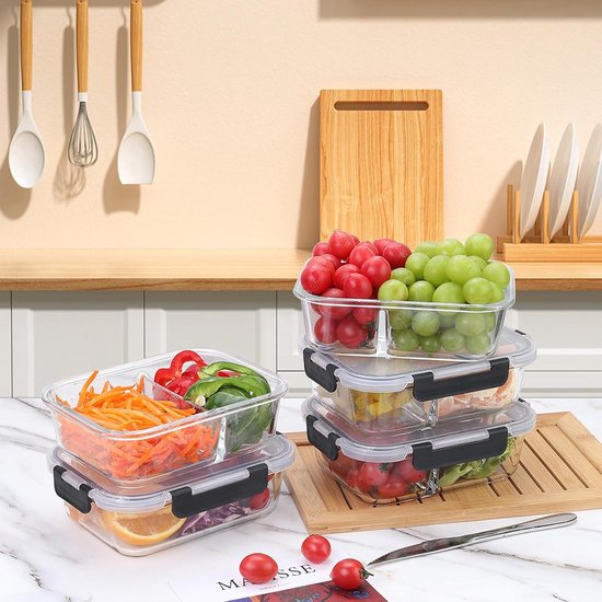 VORHOT 480 ml nachtelijke haverpotten, set van 6 weckpotten met schroefdeksel, stapelbare ontbijtgranenbekers, glazen containers voor yoghurt, salade, pudding, jam