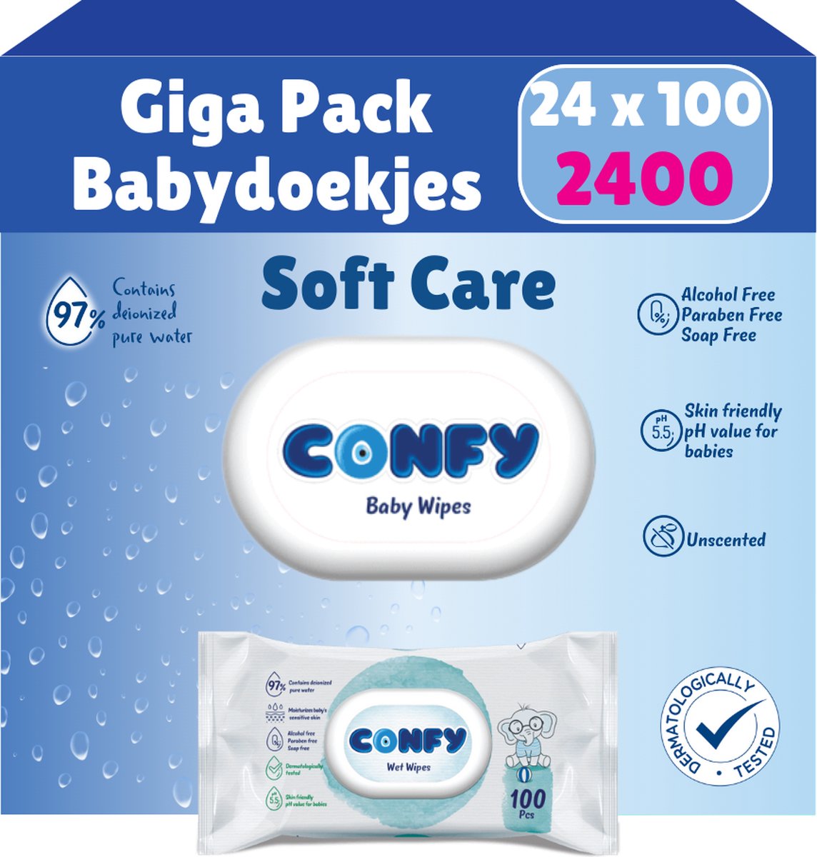 Goedkoopste Confy Soft Care Billendoekjes - 24 x 100 Stuks - 2400 Doekjes