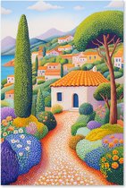 Graphic Message - Schilderij op Canvas - Mediterraans Landschap met Bloemen - Kleurrijk - Eclectisch