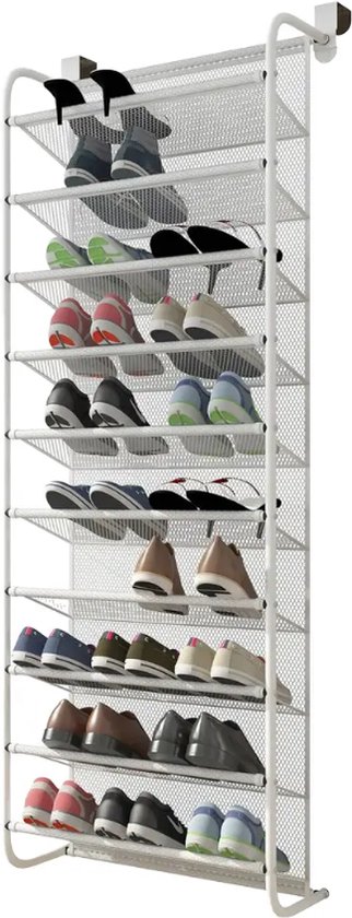 STEN Schoenenrek deur - Geschikt voor alle Deuren - Schoenen opbergsysteem - Tot 30 paar - 4 Hangmethodes - Wit
