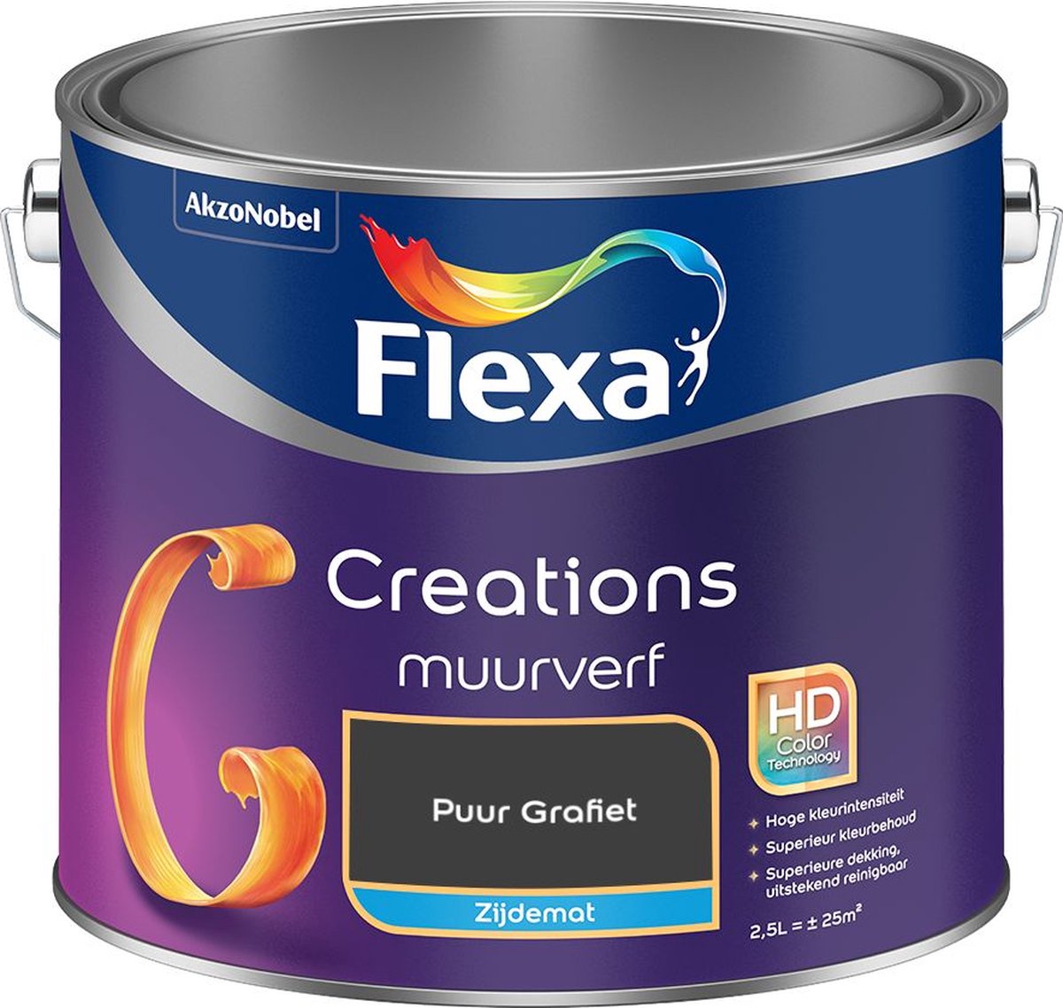 Flexa Creations Muurverf Zijdemat Puur Grafiet 2,5 L