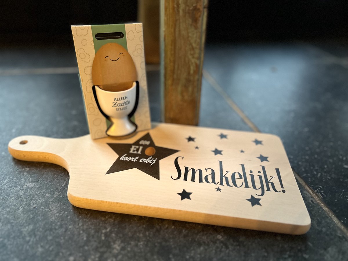 Creaties van Hier - Serveerplankje met eierdop - Zachte eitjes - Hout - Ontbijt