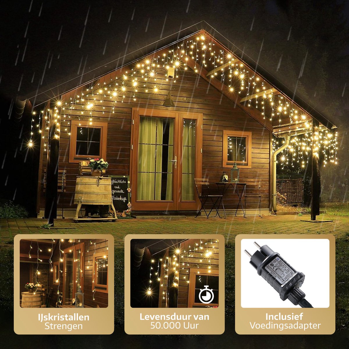 Lichtgordijn waterval glinsterend effect L2 m Extra warm wit 480 LED KZ