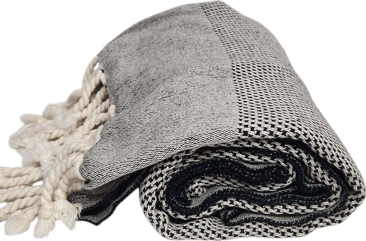 Kwube Honingraat - Hamamdoek Sauna Handdoek - 100% Katoen Dubbelzijdig - Zwart - 400 gr - 95x175 cm - Lichtgewicht Strandlaken - Badhanddoek - Saunalaken - Omslagdoek - Lendendoek - Sjaal - Deken - Plaid - Woonaccessoire - Huwelijkscadeau