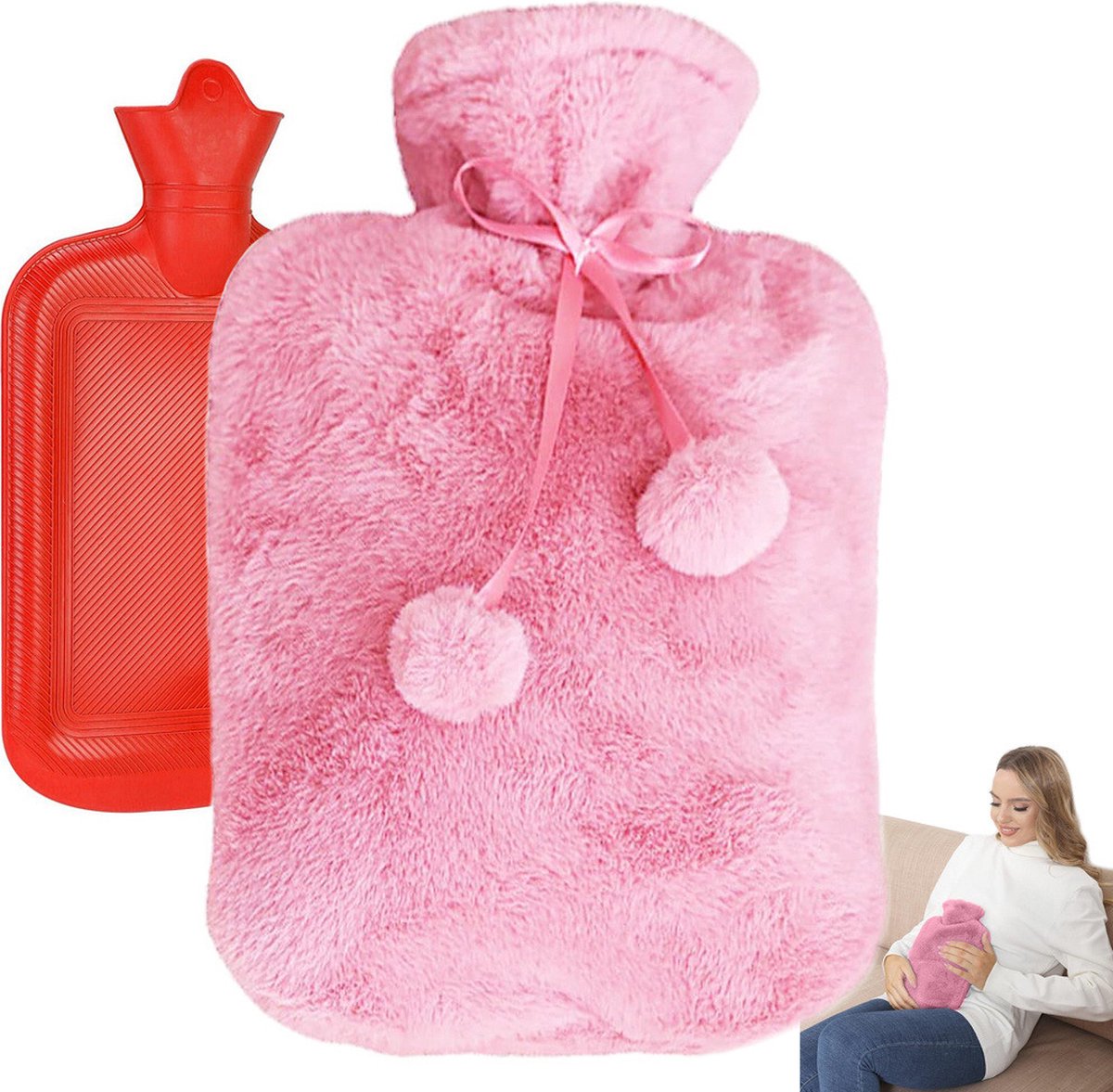 Goedkoopste ValeDelucs Warm Water Kruik - Warmtekussen Buikverwarmer - Rugverwarmer Warmwaterkruik Kruik voor in Bed - Pluche Hoes - Roze