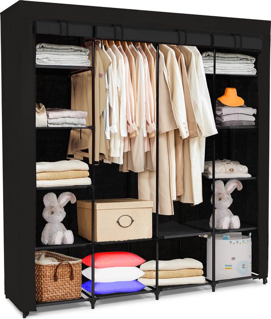 Brixy Kledingkast - Garderobekast - XXL - Kleerkast Opvouwbaar - 175 x 170 x 45cm - Campingkast - Stoffen Vouwkast - Zwart