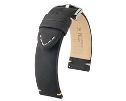 HIRSCH Ranger Horlogebandje - Kalfsleer, 20 mm Breedte bevestiging, zwart - glanzend zilver Sluit, past op Garmin, Samsung Galaxy Watch, Polar Ignite, Huawei Watch