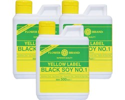 Flowerbrand® | 3 x 500ml Yellow Label Black Soy No1 | voor vlees en gevogelte | Sojasaus | Zout | Voordeelpak