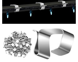 Omslag van 50 Stuks - Kerstverlichting Dakgoothaken - Kerstverlichting Dakhaken - Kerstverlichting Clips - Kerstverlichting Dakgoothangers Seizoensverlichting Haken Voor Buiten Voor Kerstverlichting Keuken - RVS Klem Metalen Kabelklem - Kabelclips - 24 x 15 mm