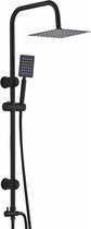 Livista® - Douche Set - Regendouche en Handdouche - Verstelbare Hoogte 75-105 cm - Vierkant Design - Zwart - Duurzame Messing Omsteller voor Badkamer