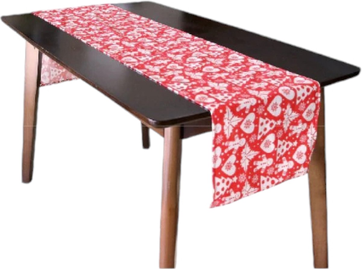 Table runner - tafelloper - kerst - rood - wit - 33x180cm
