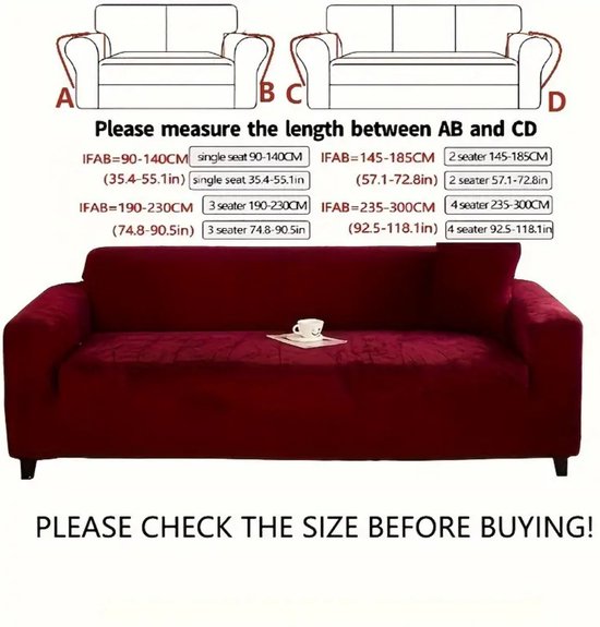 Housse de canapé Bovista - Protège-canapé - Extensible - Sofa Cover - Peluche - Bordeaux Rouge - 2 places