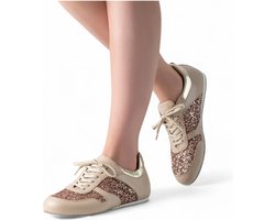 Werner Kern Honey - Gouden danssneakers voor dames met suède zool en glitters - Platte dansschoenen voor comfort en stabiliteit tijdens dansen - Salsa, Bachata, Merengue, Latin - Werner Kern - Beige Platina - 39 1/3