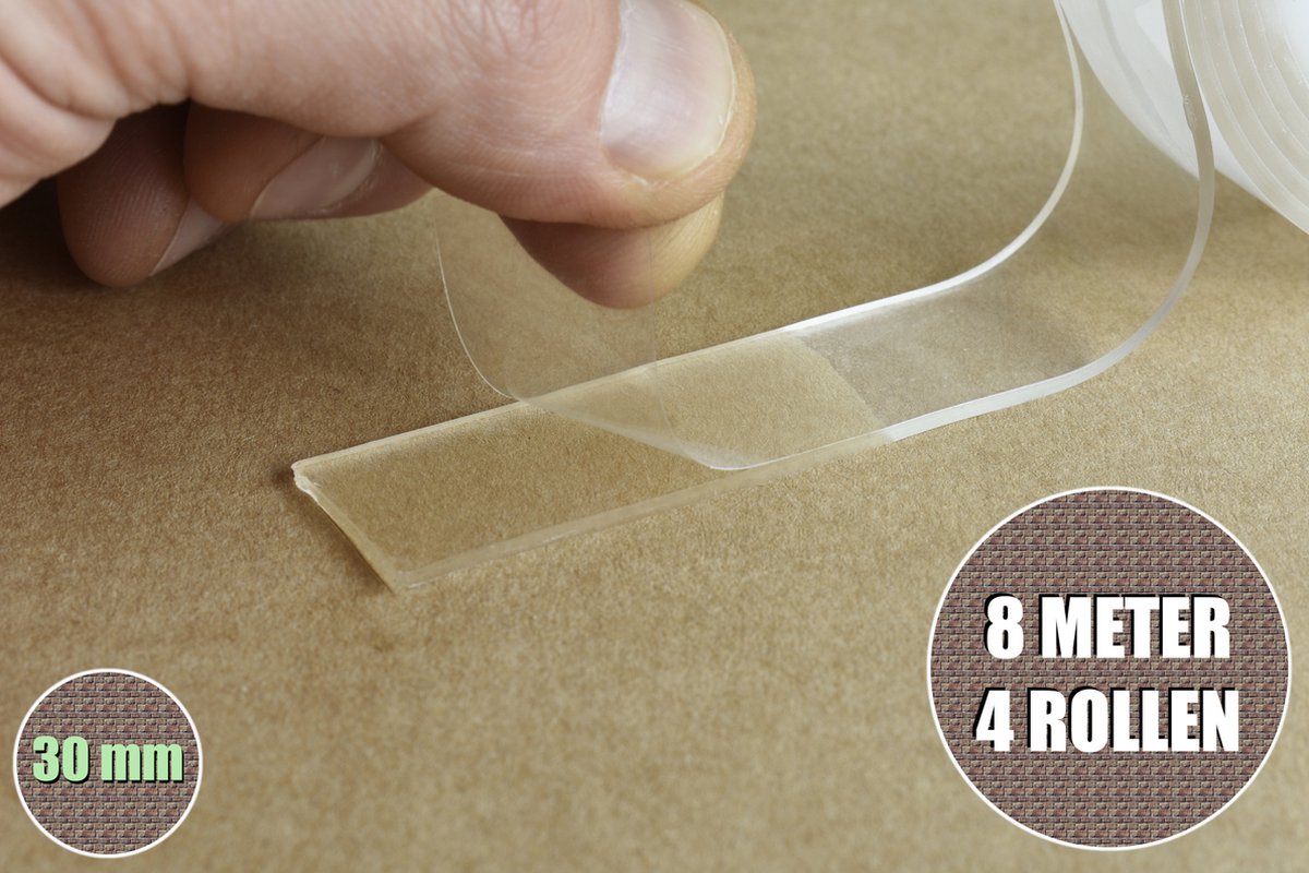 Nano Tape Transparant - 4 Rollen van 2 Meter - 30 mm Breed - Dubbelzijdig Tape - Extra Sterk - Ophangen Zonder Boren