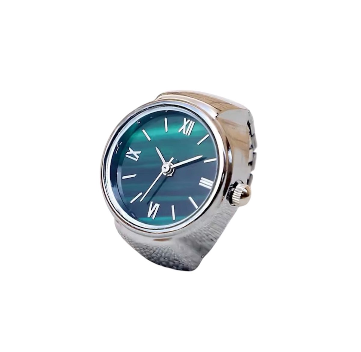 Vinger Ring Horloge - Finger Watch - Vingerhorloge - Zilver en Groen - Ring