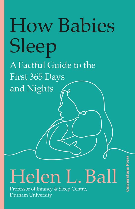 Boek "How Babies Sleep" met een illustratie van een moeder die een baby vasthoudt. Tekst: "How Babies Sleep - A Factful Guide to the First 365 Days and Nights - Helen L. Ball".