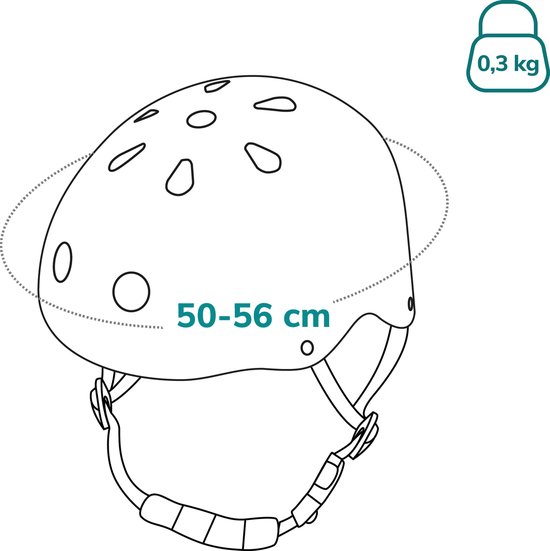 Schematische tekening van een helm met cirkel die de maat 50-56 cm aangeeft.