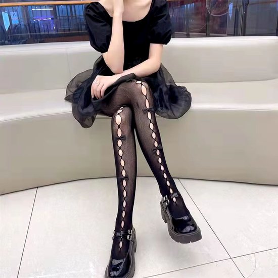 Collants élégants ouverts avec détails d’arc - Taille unique - Anime Cosplay - Collants noirs