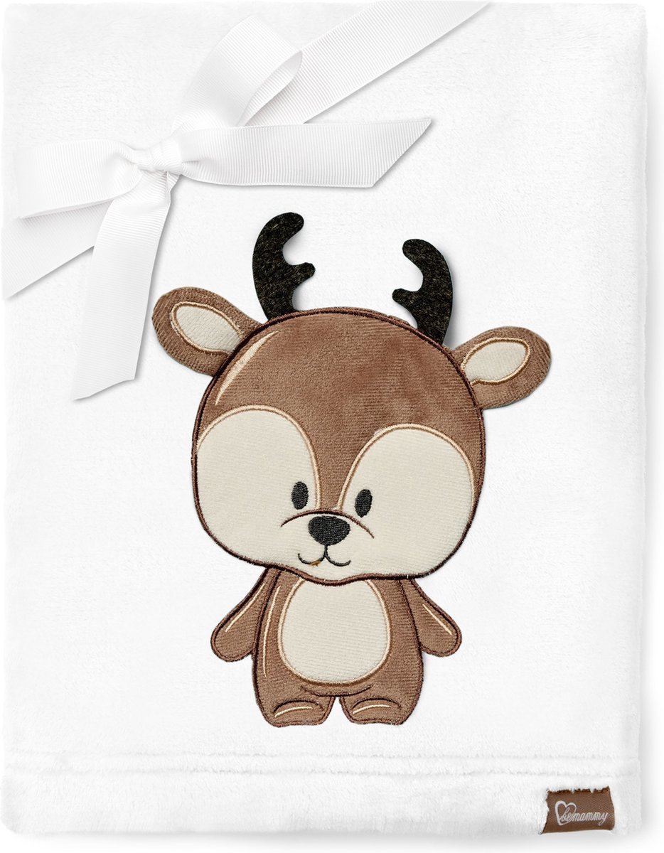 Be Mammy Babydeken - Dekbed - Kinderdeken - Wiegdeken - Dekentje Baby - 76 x 102 cm - Wit - hert - BE-BE20-168-BBL