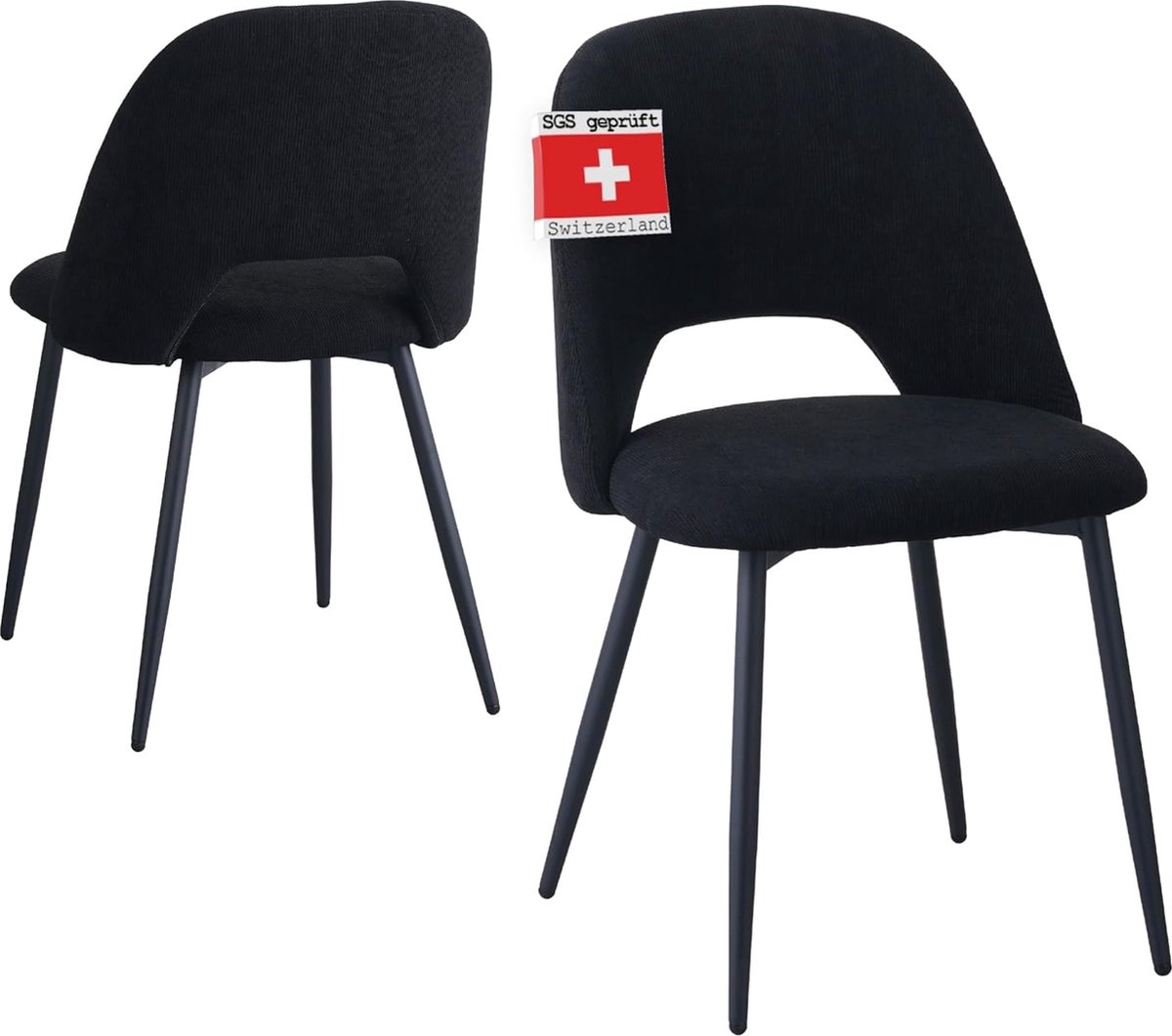Albatros International Albatros eetkamerstoelen met koordhoes, set van 2 Silvi, zwart - Stijlvol vintage design, koordhoes, SGS gekeurde gestoffeerde stoel - Moderne keukenstoel, eetkamerstoel of eetkamerstoelen set van 2