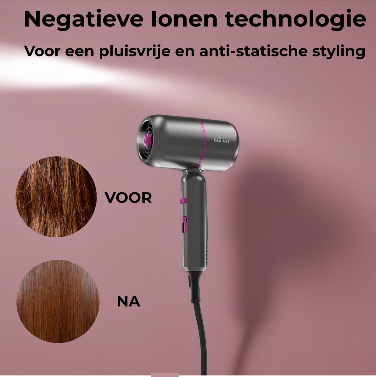 Innova® - Föhn met diffuser - Ionische Haardroger - Inklapbaar - Inclusief 3 opzetstukken - Coolshot Technologie - 3 standen - 2000W - Met Ophangbeugel thumbnail 6