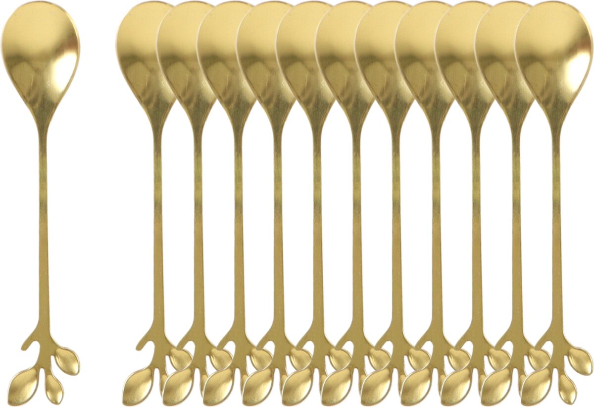 Goedkoopste OTIX Theelepeltjes - Goud - Bladeren - Koffielepeltjes - 12 stuks - LEAF