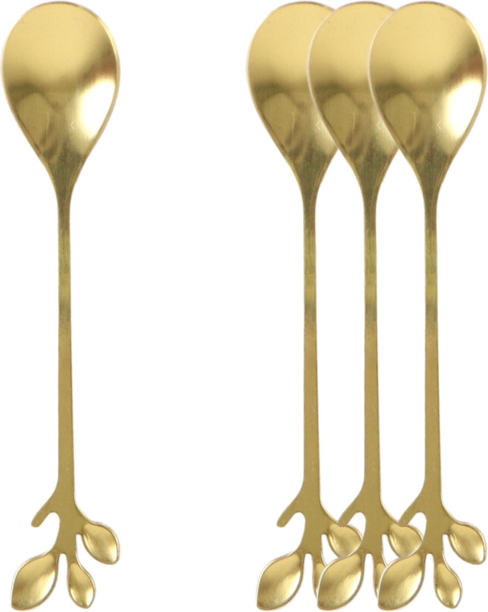 Goedkoopste OTIX Theelepeltjes - Goud - Bladeren - Koffielepeltjes - 4 stuks - LEAF