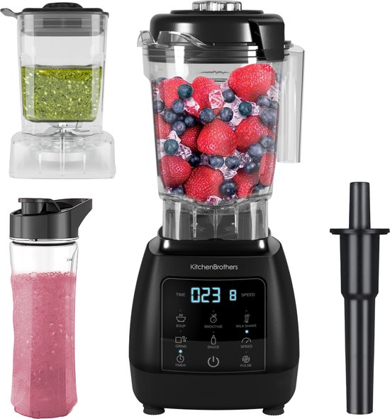 Set mixeur Power KitchenBrothers - 1600 W - 2 L - Set complet - Tasse à emporter - Machine à smoothie - Zwart