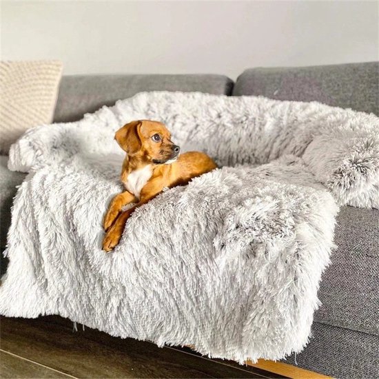 Foto: Hondendeken voor de bank bed of in de auto 80 x 75 x 14 cm bankbeschermer lichtgrijs wasmachine wasbaar comfortabel fluffy en zacht hondenmand deken voor hond of kat