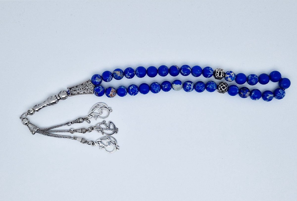 Handgemaakte tesbih "tasbih" natuursteen " Lapis Lazuli " - Aantal kralen 33 - Diameter kralen 10 MM - met metaal tassel "model 4" - Een mooi cadeau-idee