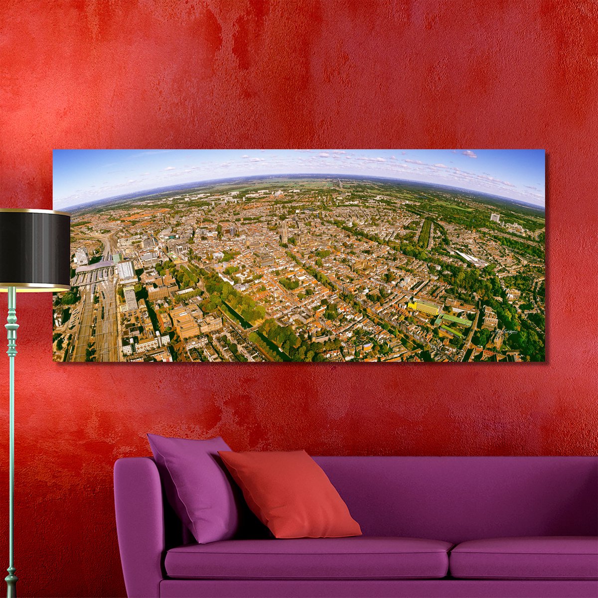Utrecht in Panorama | 200 x 90 | Foto op Canvas | Luchtfoto | Wanddecoratie | Skyline | Bijzonder Gedetailleerd