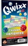 Qwixx Mixx spel met gekleurde dobbelstenen, scorekaarten en het opschrift "2 nieuwe varianten ...voor nog meer speelplezier!".