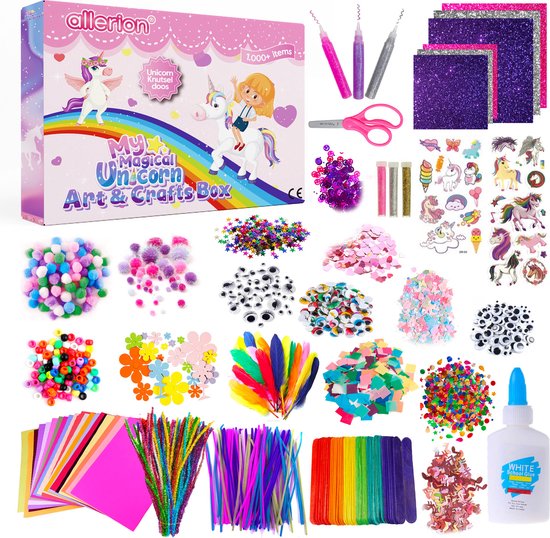 Allerion Glitter Knutseldoos Unicorn – 1043-delig – Voor Jongens en Meisjes – Creatief Speelgoed - Knutselen