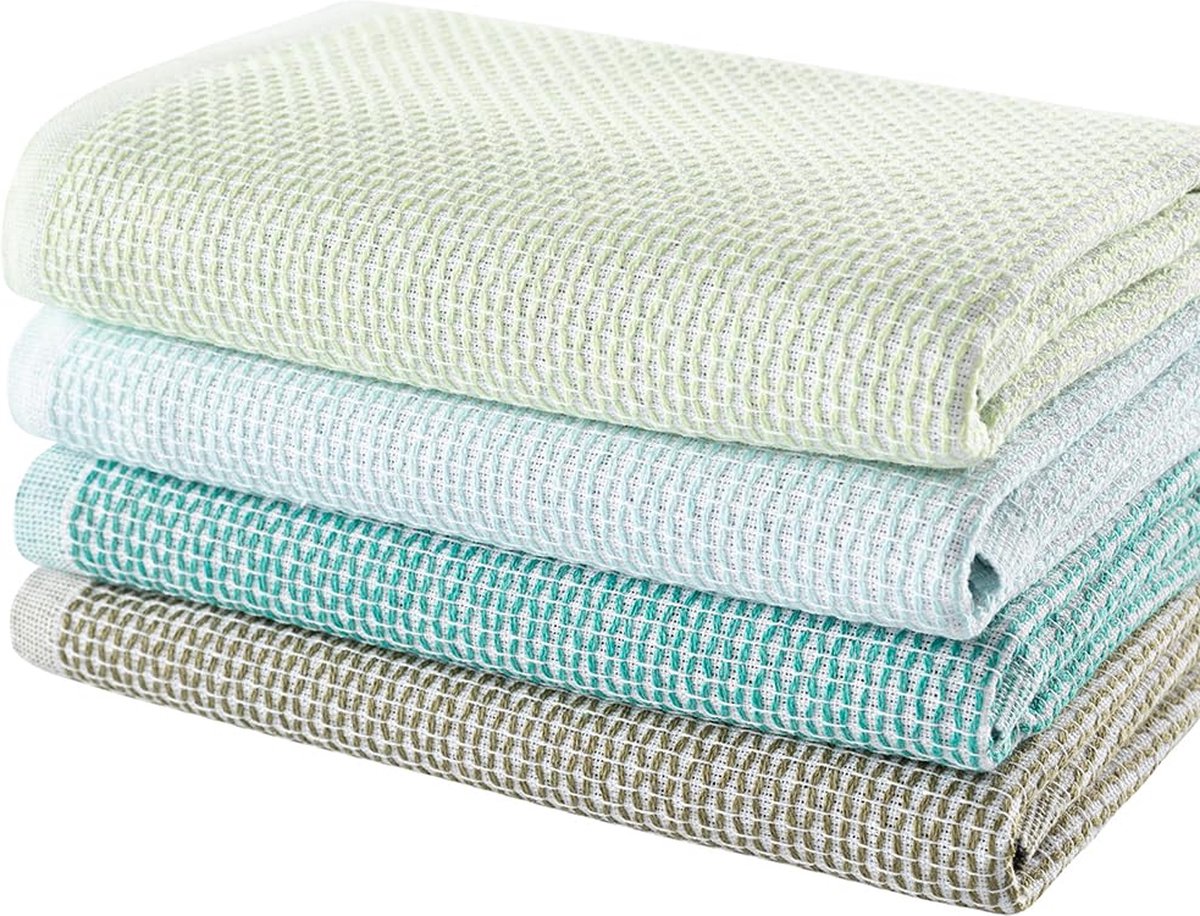 JGS ® Groene Keukenhanddoeken Set van 4 - Absorberende Katoenen Theedoeken voor Dagelijks Gebruik